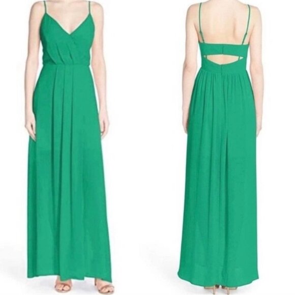 Adelyn Rae Emerald green  pleated surplice neckline high low maxi dress M - Picture 1 of 15